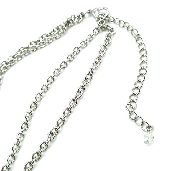 Synthetic Black Cabochon & Silver-tone Double Strand Necklace 16-19" NWOT - Picture 7 of 12